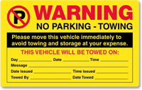 Warning Move Vehicle Avoid Towing Sticker