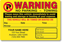Warning, Please Move Vehicle Avoid Towing Stickers