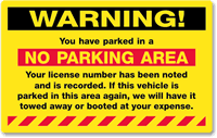 Warning No Parking Area Sticker