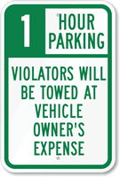 1 Hour Parking Sign