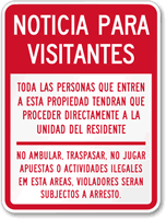 Advierta a Visitantes Spanish Sign