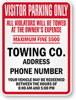 Custom Visitor Parking Only, Violators Towed Sign (New York)