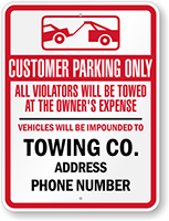 Custom Tow Away Customer Parking Only Sign (Ohio)