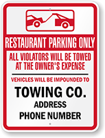Custom Tow Away Restaurant Parking Only Sign (Ohio)
