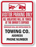 Custom Tow Away Visitor Parking Only Sign (Ohio)