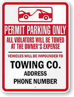 Custom Tow Away Permit Parking Only Sign (Ohio)
