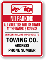 Custom Tow Away No Parking Sign (Ohio)