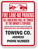 Custom Tow Away Fire Lane No Parking Sign (Ohio)