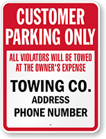 Custom Tow Away Customer Parking Only Sign (Washington)