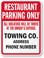 Custom Tow Away Restaurant Parking Only Sign (Washington)