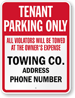Custom Tow Away Tenant Parking Only Sign (Washington)