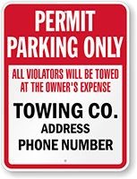Custom Tow Away Permit Parking Only Sign (Washington)