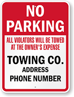Custom Tow Away No Parking Sign (Washington)