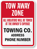 Custom Tow Away Zone Sign (Washington)