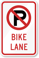 No Parking Bike Lane Sign with Graphic