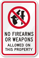 No Firearms Weapons Allowed Sign