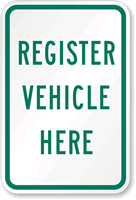 Register Vehicle Here Sign