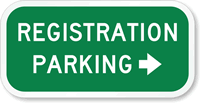 Registration Parking (With Right Arrow) Sign