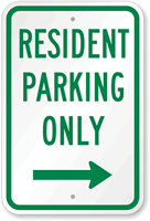 Resident Parking Only Sign with Right Arrow