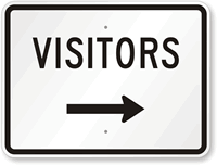 Visitors with Right Arrow Sign