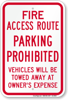 Fire Access Route, Vehicles Towed Away Sign