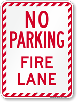 No Parking, Fire Lane, Stripped Border Sign