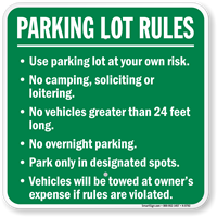parking rules lot sign own signs car risk use camping lock responsible loitering parked courtesy x18 theft myparkingsign