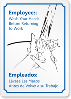 Bilingual Employees Wash Your Hands Sign