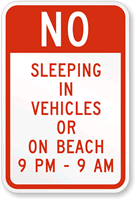 No Sleeping In Vehicles/On Beach Sign