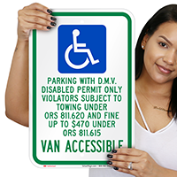 Oregon D.M.V. Disabled Permit Parking Only Signs