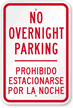 Bilingual No Overnight Parking Sign