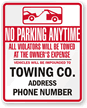 Custom No Parking Sign - Violators Towed Sign