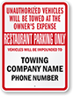 Custom Restaurant Parking Only Tow Away Sign (Alabama & Florida)
