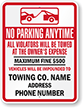Custom Towing No Parking Sign (Arizona & Georgia)