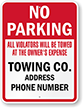 Custom Tow Away No Parking Sign (Washington)