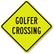 Golfers Crossing Fluorescent Diamond Grade Fluorescent Sign