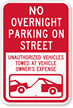 No Overnight Parking On Street Sign
