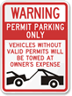 Warning Permit Parking Only, Vehicles Towed Sign