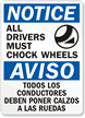 Notice Drivers Chock Wheels Sign