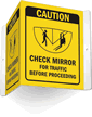 Caution Check Mirror Traffic Before Proceeding Sign