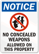 Notice No Concealed Weapons Allowed Sign