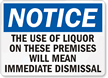 Notice The Use Of Liquor On These Premises Sign