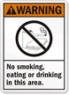 Warning No Smoking, Eating or Drinking Sign