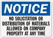 No Solicitation or Distribution of Materials Sign