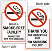 Smoke Free Facility, Thank You Sign