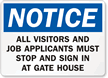 All Visitors, Job Applicants Sign In Sign