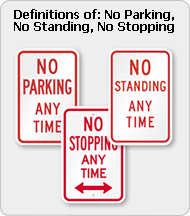 Definitions of: No Parking, No Standing, No Stopping
