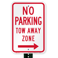 No Parking, Tow-Away Zone, Right Arrow Signs