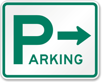 Green parking sign with right arrow Green parking sign with right arrow