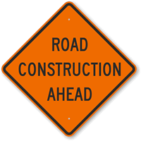 Orange Road Construction Ahead Sign
